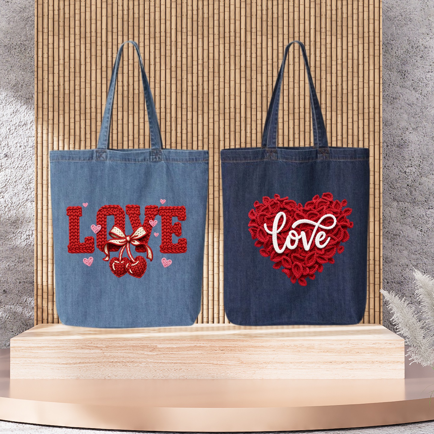 ❤️ Valentine Denim Tote Bag – Love & Heart Designs