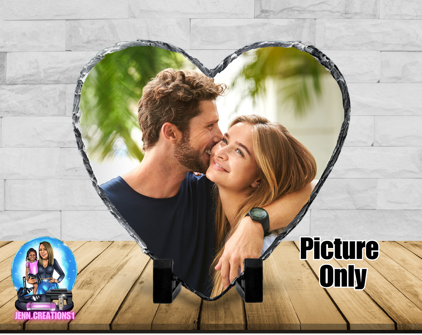 Memorial Photo Heart Slant Rock