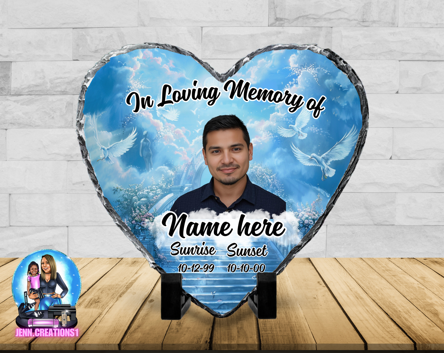 Memorial Photo Heart Slant Rock