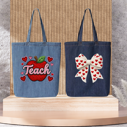 ❤️ Valentine Denim Tote Bag – Love & Heart Designs